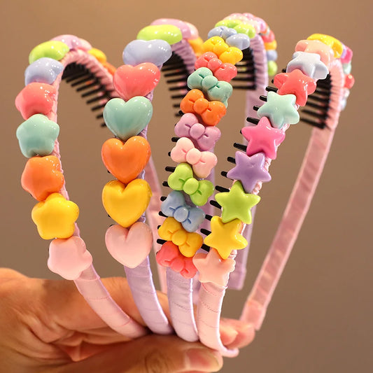 2023 New Girls Lovely Sweet Heart Star Colors Flower Hairbands Headwears Children Cute Hair Hoop Headbands Kids Hair Accessories - ZOOMNSTORE