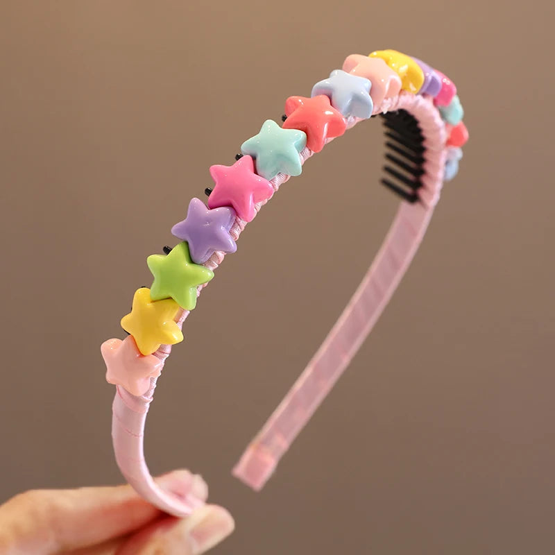 2023 New Girls Lovely Sweet Heart Star Colors Flower Hairbands Headwears Children Cute Hair Hoop Headbands Kids Hair Accessories - ZOOMNSTORE