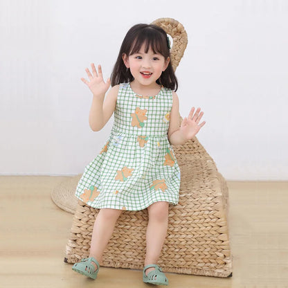 Girls Cotton Summer Dress - Sleeveless Floral Princess Party Outfit - ZOOMNSTORE