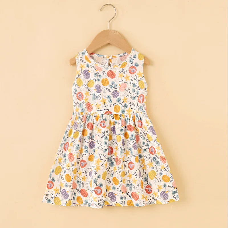 Girls Cotton Summer Dress - Sleeveless Floral Princess Party Outfit - ZOOMNSTORE