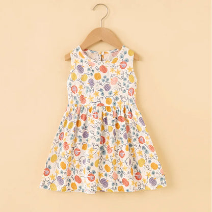 Girls Cotton Summer Dress - Sleeveless Floral Princess Party Outfit - ZOOMNSTORE