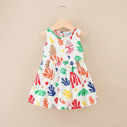 Girls Cotton Summer Dress - Sleeveless Floral Princess Party Outfit - ZOOMNSTORE