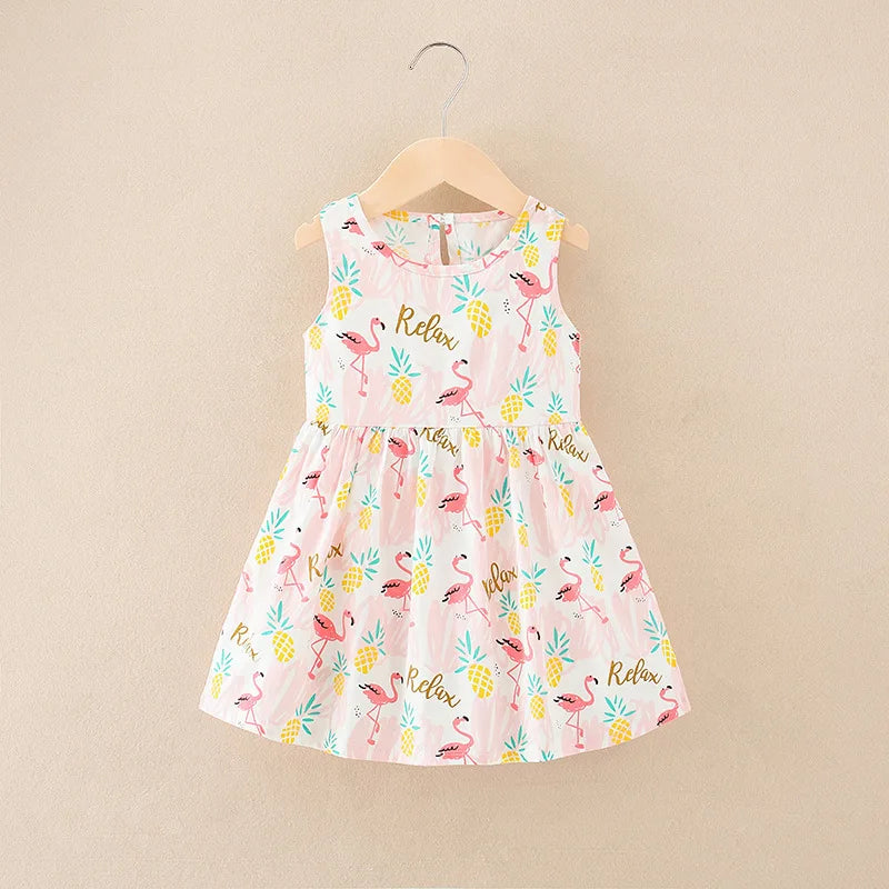 Girls Cotton Summer Dress - Sleeveless Floral Princess Party Outfit - ZOOMNSTORE
