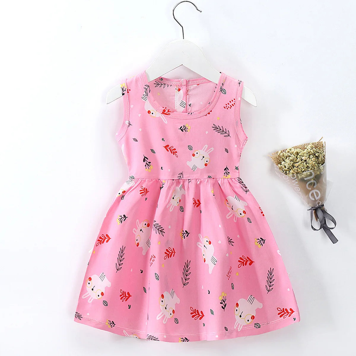 Girls Cotton Summer Dress - Sleeveless Floral Princess Party Outfit - ZOOMNSTORE