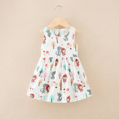 Girls Cotton Summer Dress - Sleeveless Floral Princess Party Outfit - ZOOMNSTORE