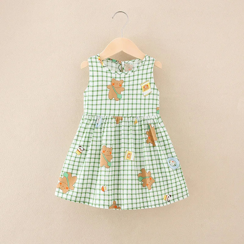 Girls Cotton Summer Dress - Sleeveless Floral Princess Party Outfit - ZOOMNSTORE
