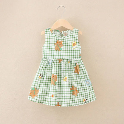 Girls Cotton Summer Dress - Sleeveless Floral Princess Party Outfit - ZOOMNSTORE