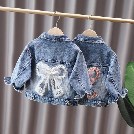 Girls Denim Jacket - Cute Rabbit Lace Bow Design Kids Jean Coat - ZOOMNSTORE