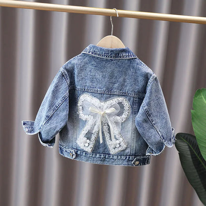 Girls Denim Jacket - Cute Rabbit Lace Bow Design Kids Jean Coat - ZOOMNSTORE