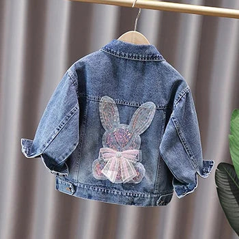 Girls Denim Jacket - Cute Rabbit Lace Bow Design Kids Jean Coat - ZOOMNSTORE
