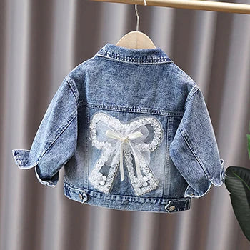 Girls Denim Jacket - Cute Rabbit Lace Bow Design Kids Jean Coat - ZOOMNSTORE