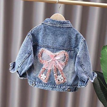Girls Denim Jacket - Cute Rabbit Lace Bow Design Kids Jean Coat - ZOOMNSTORE