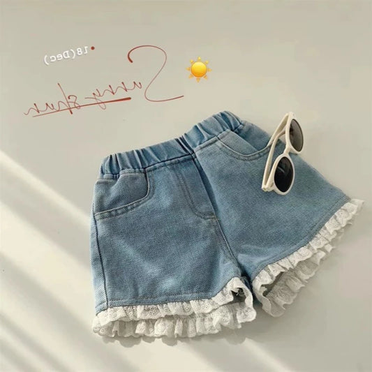 Girls Denim Shorts - Lightweight Summer Casual Kids Shorts with Elastic Waist - ZOOMNSTORE