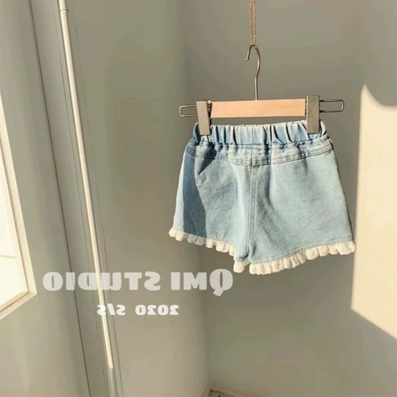 Girls Denim Shorts - Lightweight Summer Casual Kids Shorts with Elastic Waist - ZOOMNSTORE
