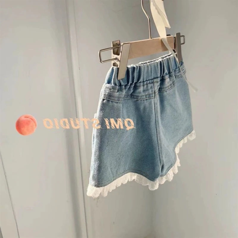 Girls Denim Shorts - Lightweight Summer Casual Kids Shorts with Elastic Waist - ZOOMNSTORE