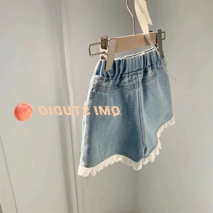 Girls Denim Shorts - Lightweight Summer Casual Kids Shorts with Elastic Waist - ZOOMNSTORE