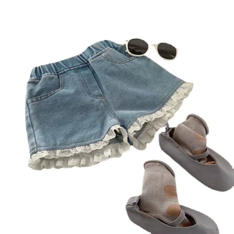 Girls Denim Shorts - Lightweight Summer Casual Kids Shorts with Elastic Waist - ZOOMNSTORE