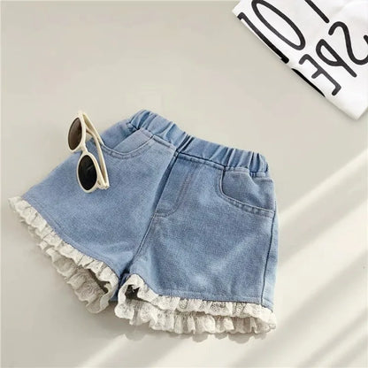 Girls Denim Shorts - Lightweight Summer Casual Kids Shorts with Elastic Waist - ZOOMNSTORE