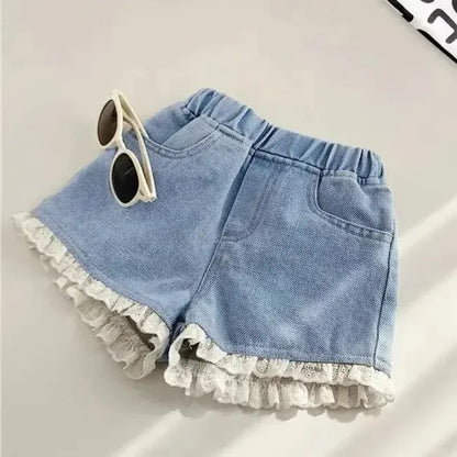 Girls Denim Shorts - Lightweight Summer Casual Kids Shorts with Elastic Waist - ZOOMNSTORE