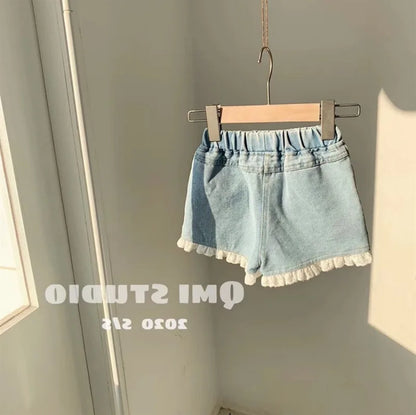 Girls Denim Shorts - Lightweight Summer Casual Kids Shorts with Elastic Waist - ZOOMNSTORE