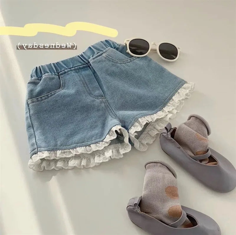 Girls Denim Shorts - Lightweight Summer Casual Kids Shorts with Elastic Waist - ZOOMNSTORE