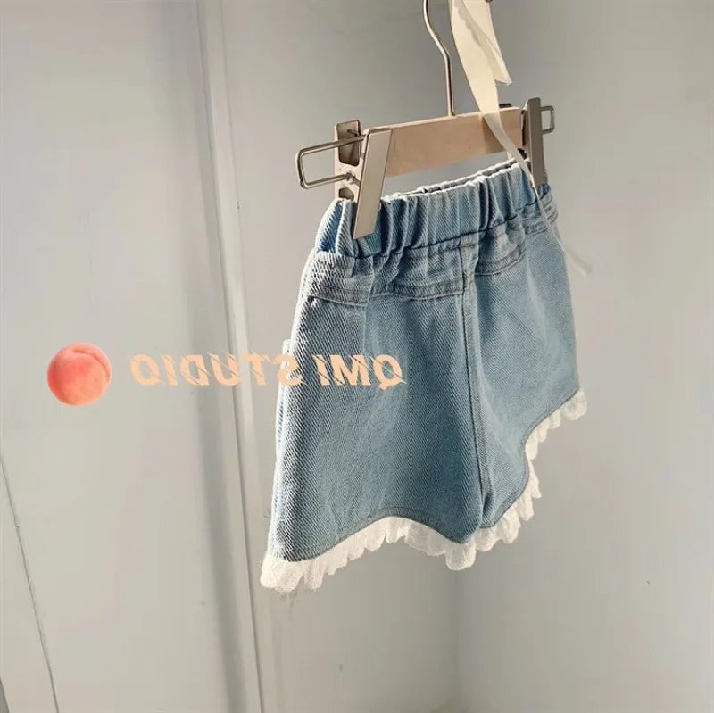 Girls Denim Shorts - Lightweight Summer Casual Kids Shorts with Elastic Waist - ZOOMNSTORE