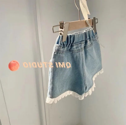 Girls Denim Shorts - Lightweight Summer Casual Kids Shorts with Elastic Waist - ZOOMNSTORE