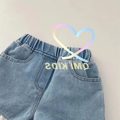 Girls Denim Shorts - Lightweight Summer Casual Kids Shorts with Elastic Waist - ZOOMNSTORE