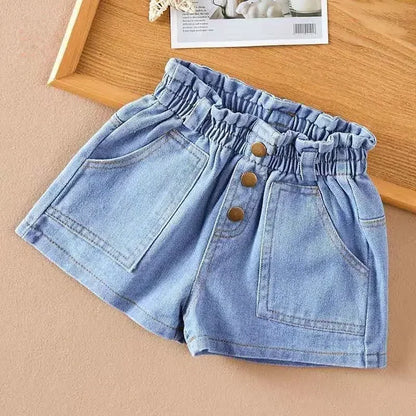 Girls Denim Shorts - Lightweight Summer Casual Kids Shorts with Elastic Waist - ZOOMNSTORE
