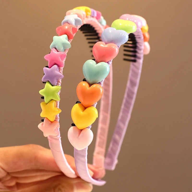 2023 New Girls Lovely Sweet Heart Star Colors Flower Hairbands Headwears Children Cute Hair Hoop Headbands Kids Hair Accessories - ZOOMNSTORE