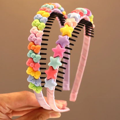 2023 New Girls Lovely Sweet Heart Star Colors Flower Hairbands Headwears Children Cute Hair Hoop Headbands Kids Hair Accessories - ZOOMNSTORE