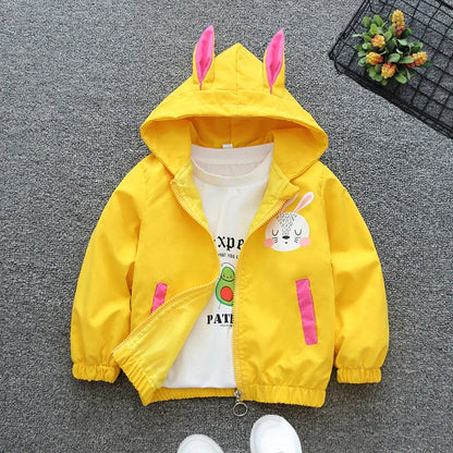 Hooded Rabbit Girls Windbreaker Jacket - Spring Autumn Baby Coat Birthday Gift for Ages 1-6 - ZOOMNSTORE