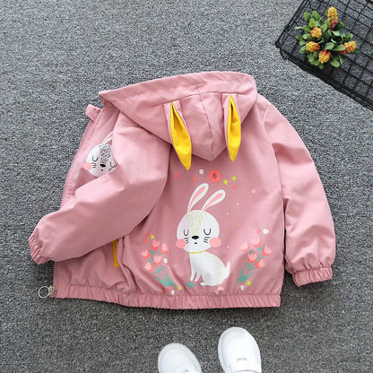 Hooded Rabbit Girls Windbreaker Jacket - Spring Autumn Baby Coat Birthday Gift for Ages 1-6 - ZOOMNSTORE