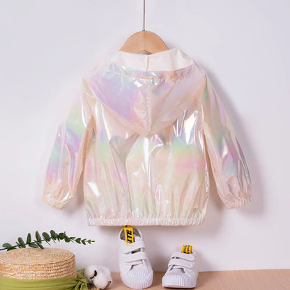 Girls Pearl Hooded Jacket - Trendy Zipper Spring Autumn Coat 0-6Y - ZOOMNSTORE