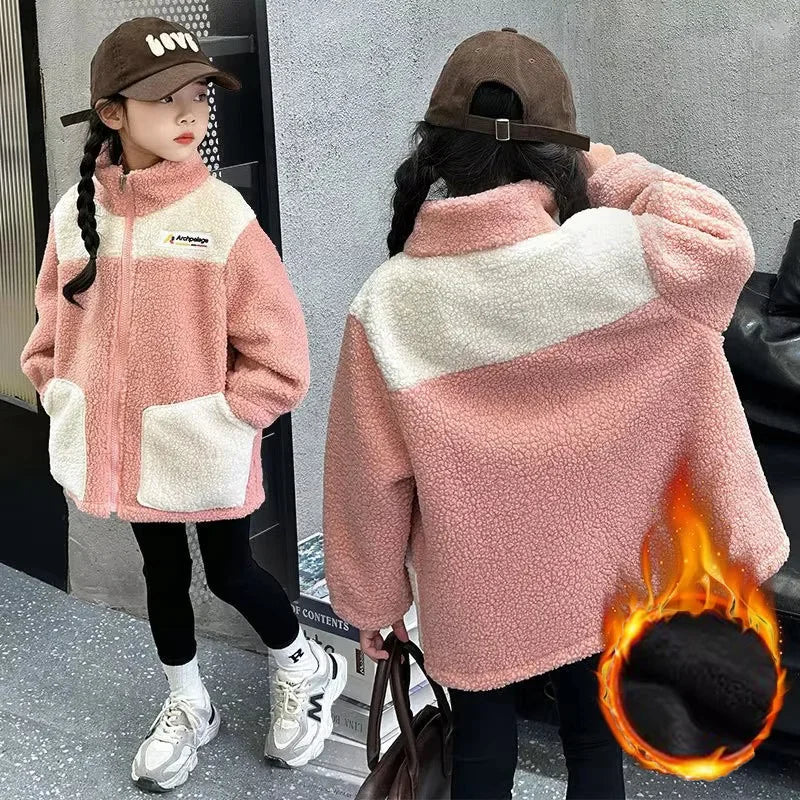 Girls Lamb Wool Jackets - Warm Autumn Winter Coats for Kids - ZOOMNSTORE