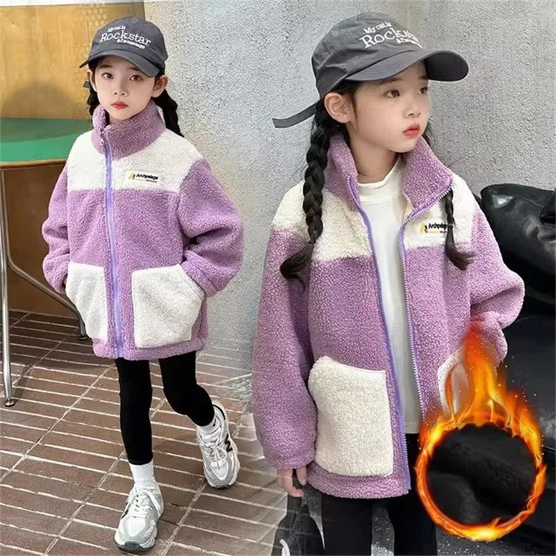 Girls Lamb Wool Jackets - Warm Autumn Winter Coats for Kids - ZOOMNSTORE