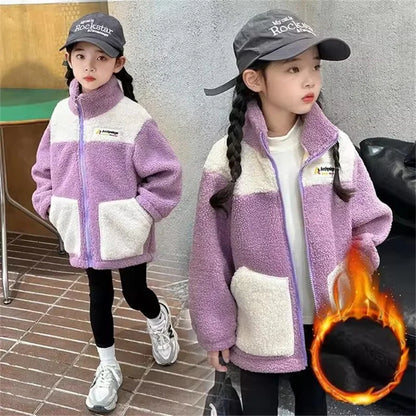 Girls Lamb Wool Jackets - Warm Autumn Winter Coats for Kids - ZOOMNSTORE