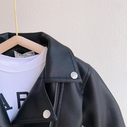 Girls Leather Jacket - Kids Casual Outerwear With Zipper Closure | Fashion Short Lapel Coat - ZOOMNSTORE