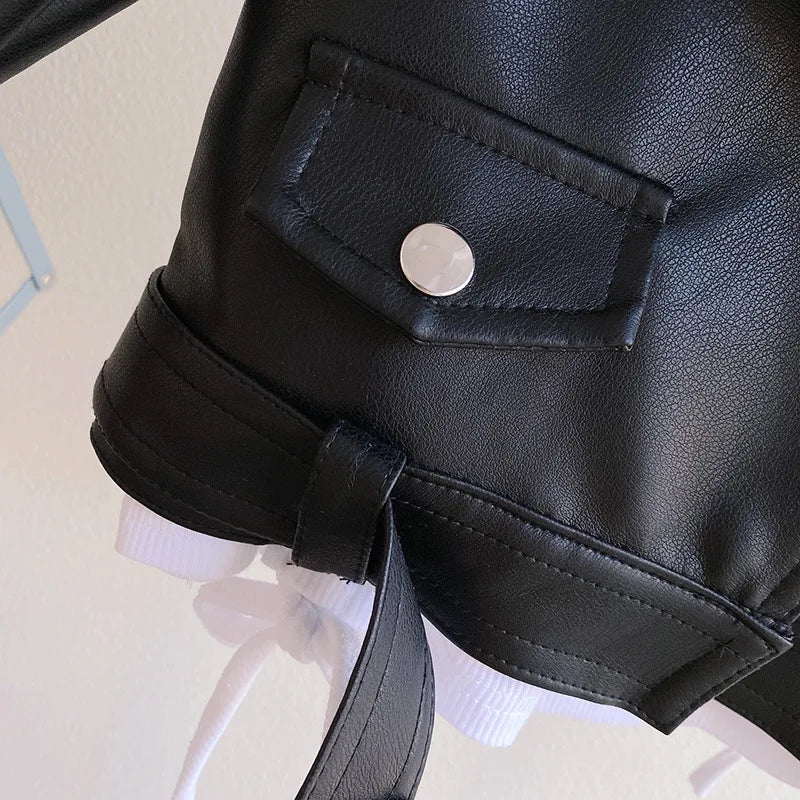 Girls Leather Jacket - Kids Casual Outerwear With Zipper Closure | Fashion Short Lapel Coat - ZOOMNSTORE