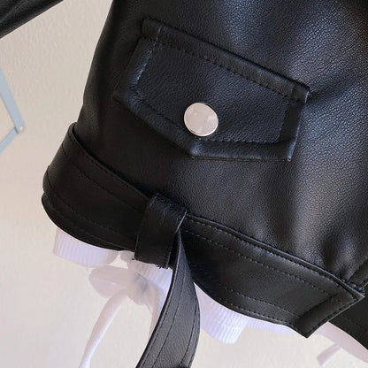 Girls Leather Jacket - Kids Casual Outerwear With Zipper Closure | Fashion Short Lapel Coat - ZOOMNSTORE