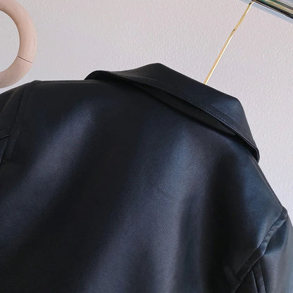 Girls Leather Jacket - Kids Casual Outerwear With Zipper Closure | Fashion Short Lapel Coat - ZOOMNSTORE