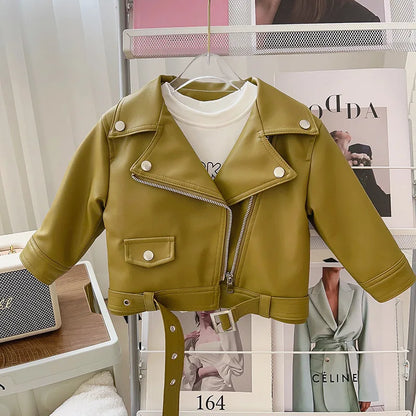 Girls Leather Jacket - Kids Casual Outerwear With Zipper Closure | Fashion Short Lapel Coat - ZOOMNSTORE