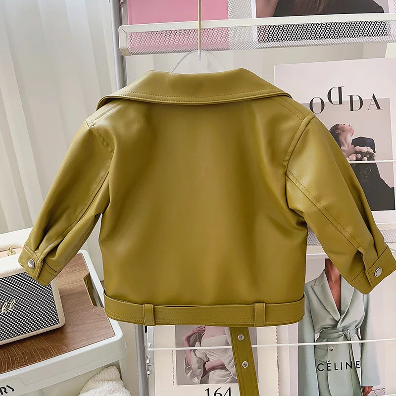 Girls Leather Jacket - Kids Casual Outerwear With Zipper Closure | Fashion Short Lapel Coat - ZOOMNSTORE