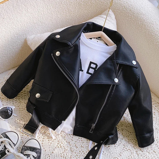 Girls Leather Jacket - Spring Fashion Outerwear for Ages 2-8 - ZOOMNSTORE