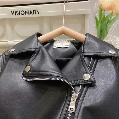 Girls Leather Jacket - Spring Fashion Outerwear for Ages 2-8 - ZOOMNSTORE
