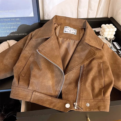 Girls Leather Jacket - Spring Autumn Stain Resistant Outerwear Ages 2-8 - ZOOMNSTORE
