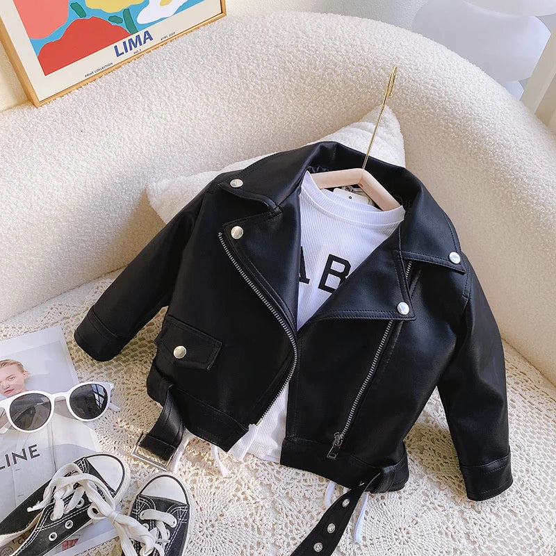 Girls Leather Jackets - Autumn Fashion Coats for Ages 2-8 - ZOOMNSTORE