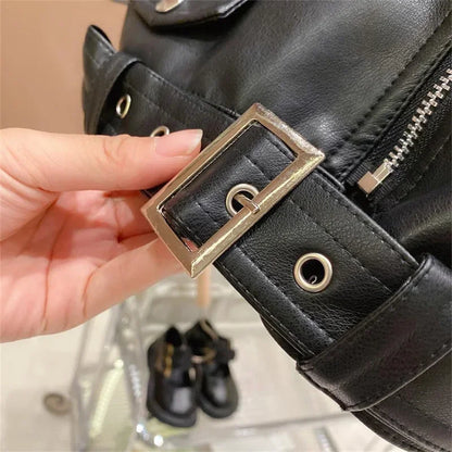 Girls Leather Jacket - Spring Fashion Outerwear for Ages 2-8 - ZOOMNSTORE