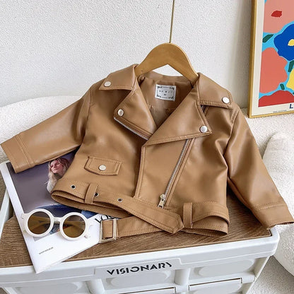 Girls Leather Jacket - Spring Fashion Outerwear for Ages 2-8 - ZOOMNSTORE