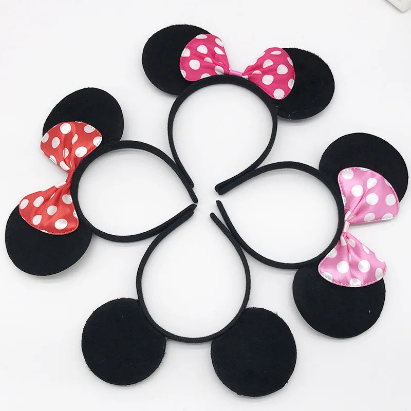 Girls Cute Mickyy Dress Up Ear Headband Hair Ornament Mouse Black Red Pink Headband Minnie Bow Korean Headband Headband Clip - ZOOMNSTORE